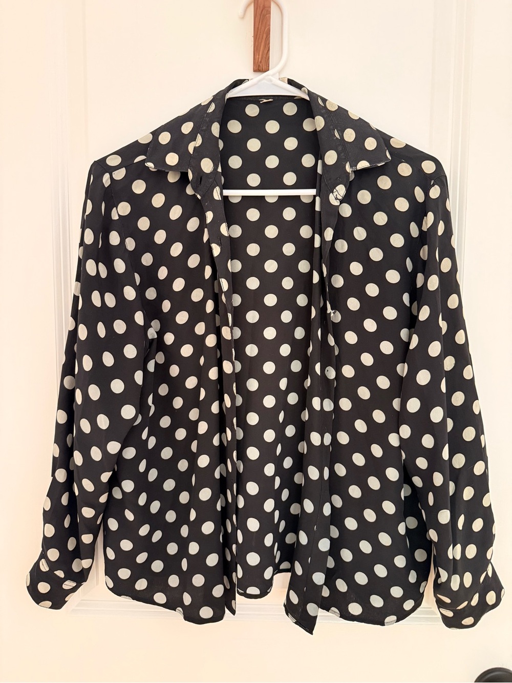 Women's Black Polka Dot Button-Down Shirt, Vintage